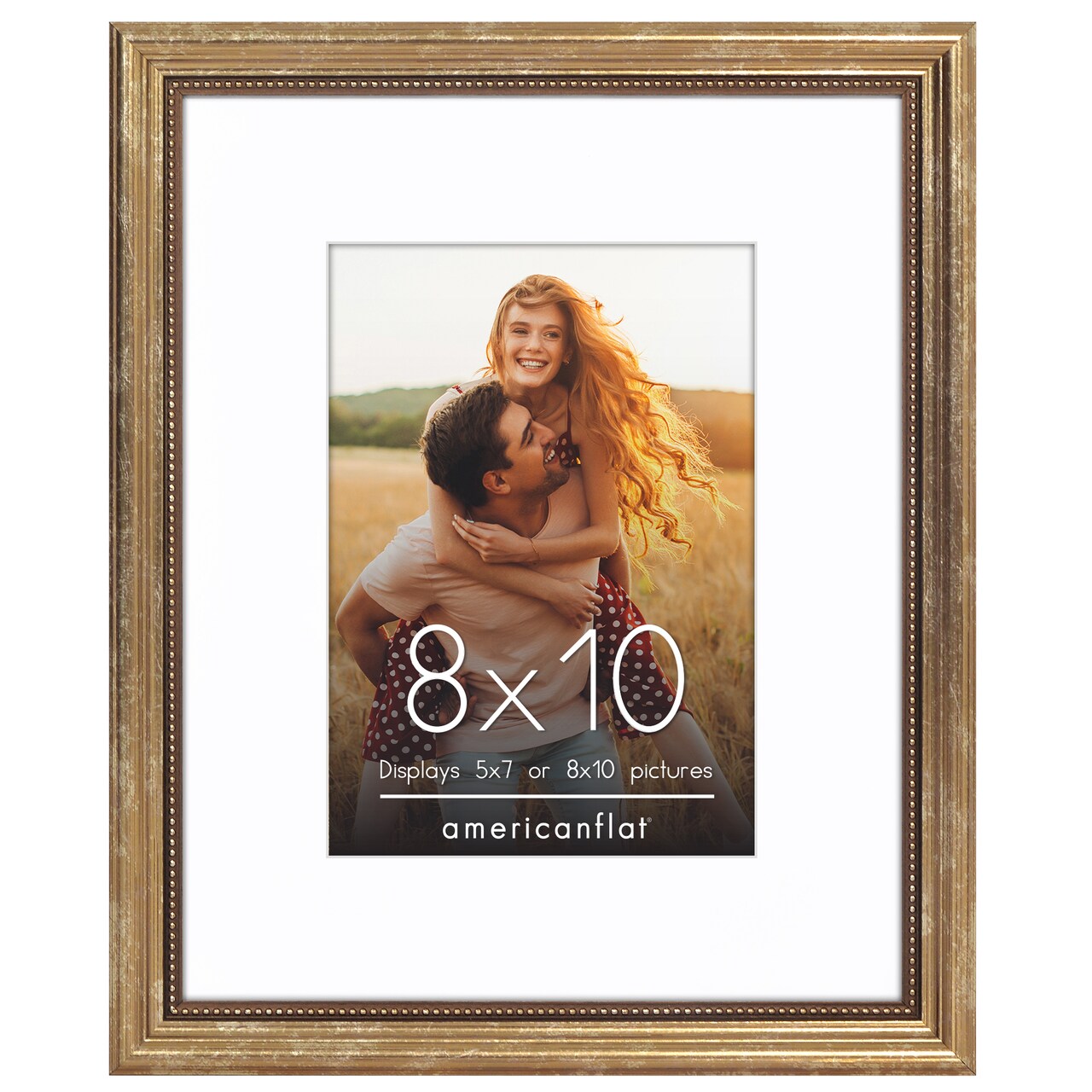 Americanflat Vintage Picture Frame with Mat and Beaded Accents with Shatter Resistant Glass